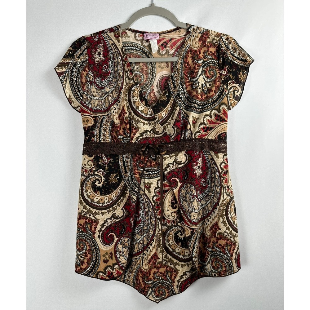 Vintage Y2K Julie's Closet Paisley Babydoll Maternity Top M Brown Boho 2000s